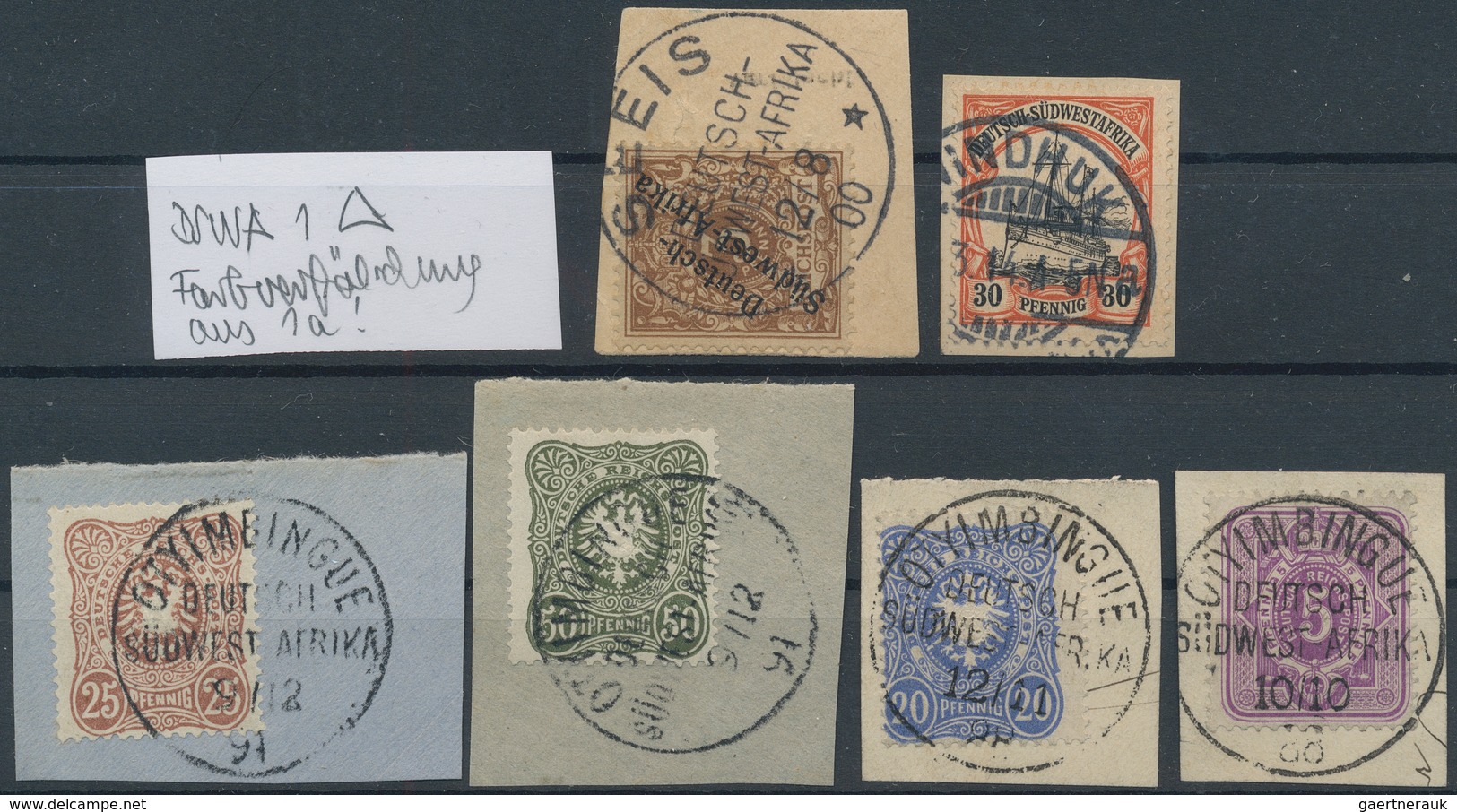 Deutsch-Südwestafrika: 1888/1914, Lot Von Sechs Marken Auf Briefstück, Meist Falscher Stempel Bzw. V - German South West Africa
