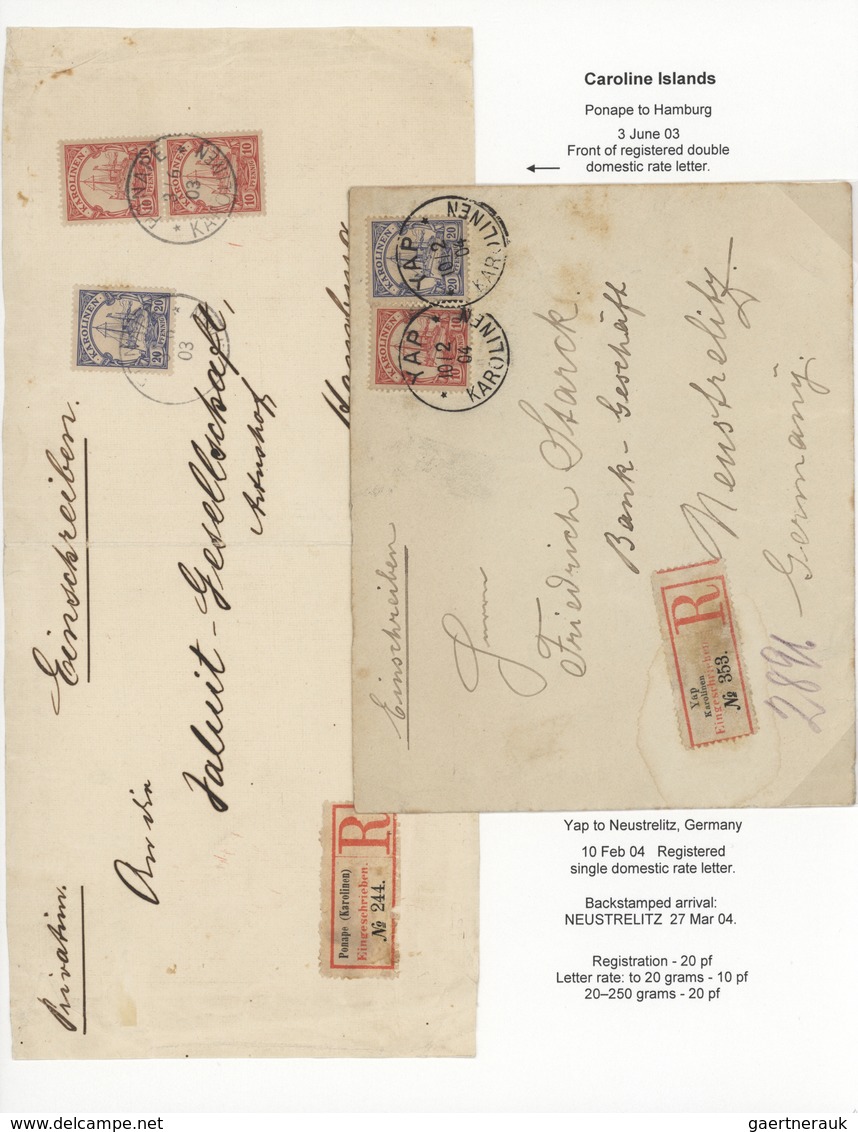 Deutsche Kolonien - Karolinen - Stempel: 1901/1912, Drei Ausstellungsseiten Mit Sechs Briefen/Ganzsa - Karolinen