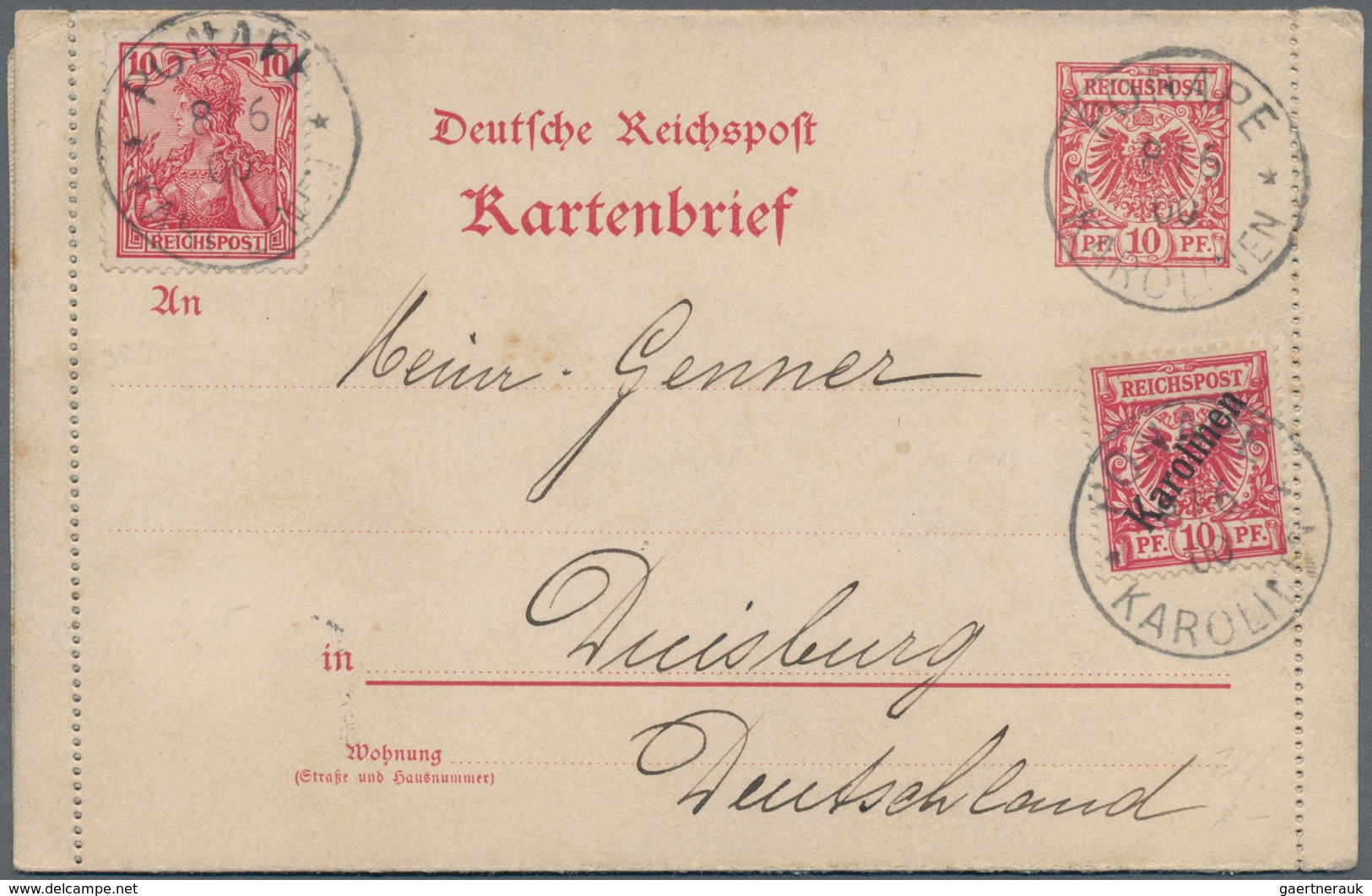 Deutsche Kolonien - Karolinen - Stempel: 1901/1912, drei Ausstellungsseiten mit vier Briefen/Ganzsac