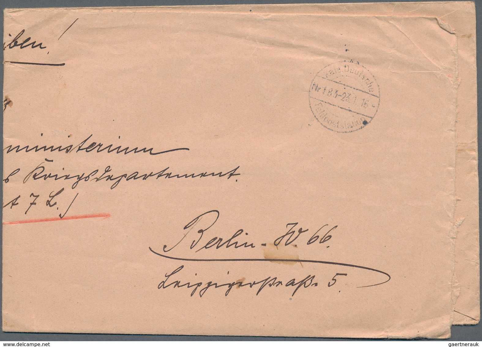 Feldpost 1. Weltkrieg: 1916/1919, Lot Von Fünf Feldpostbriefen/Heeressache Und Einer Vorderseite, Da - Other & Unclassified