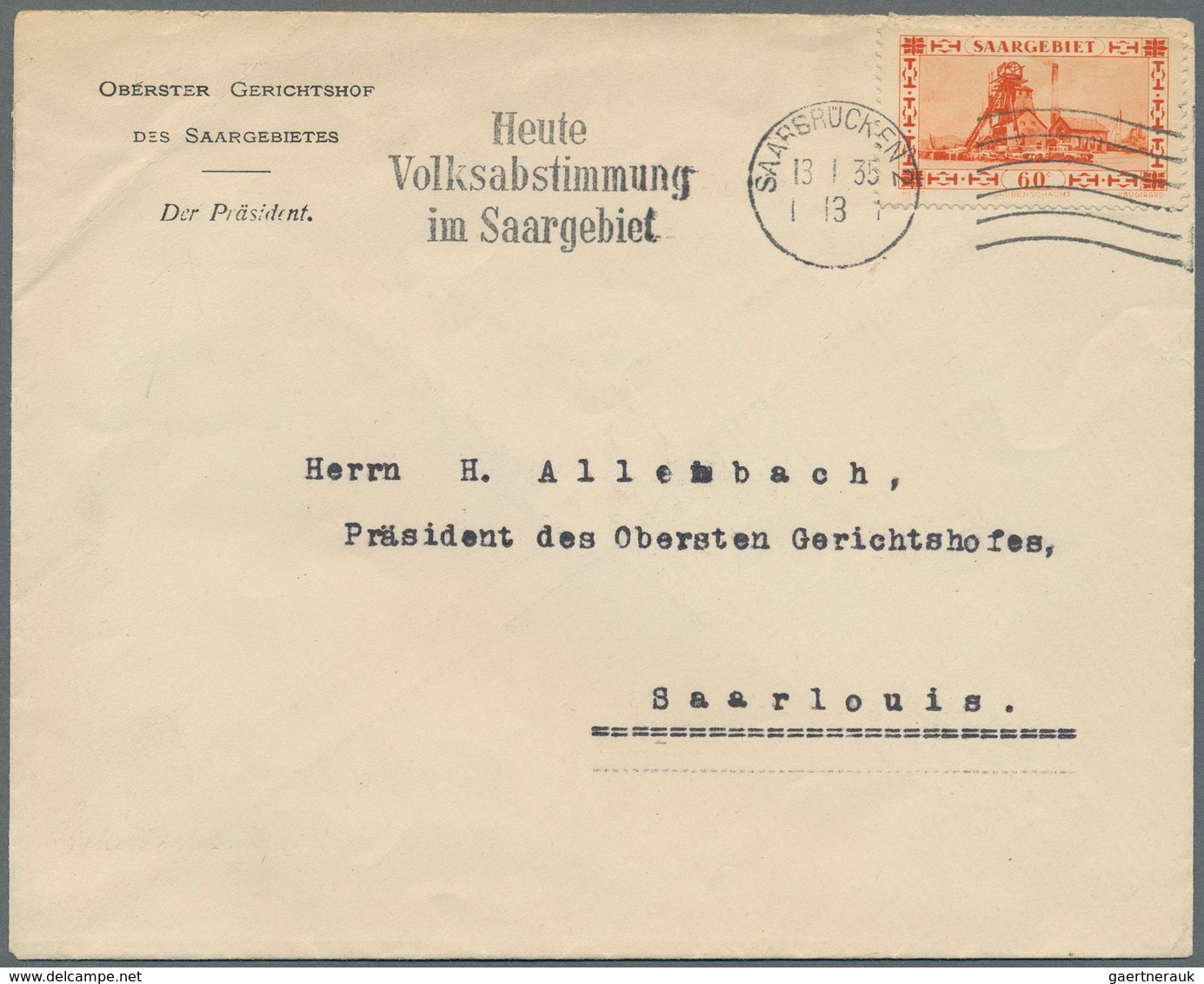 Deutsche Abstimmungsgebiete: Saargebiet: 1935, Kleine Sammlung "Volksabstimmung" Mit Fast 50 Belegen - Covers & Documents