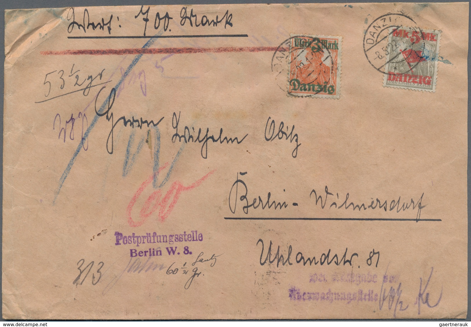 Danzig: 1898/1939 (ca.), interessanter Posten von über 70 Belegen, dabei seltene Frankaturen, R-, Ex