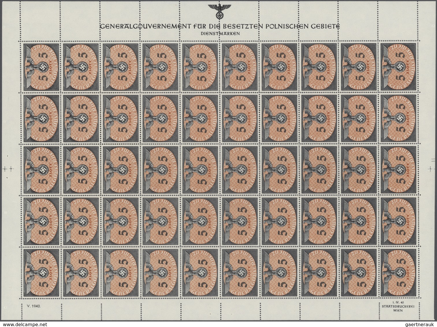 Dt. Besetzung II WK - Generalgouvernement - Dienstmarken: 1940. Posten 3 Zl Und 5 Zl, Je 1.000 Stück - Besetzungen 1938-45