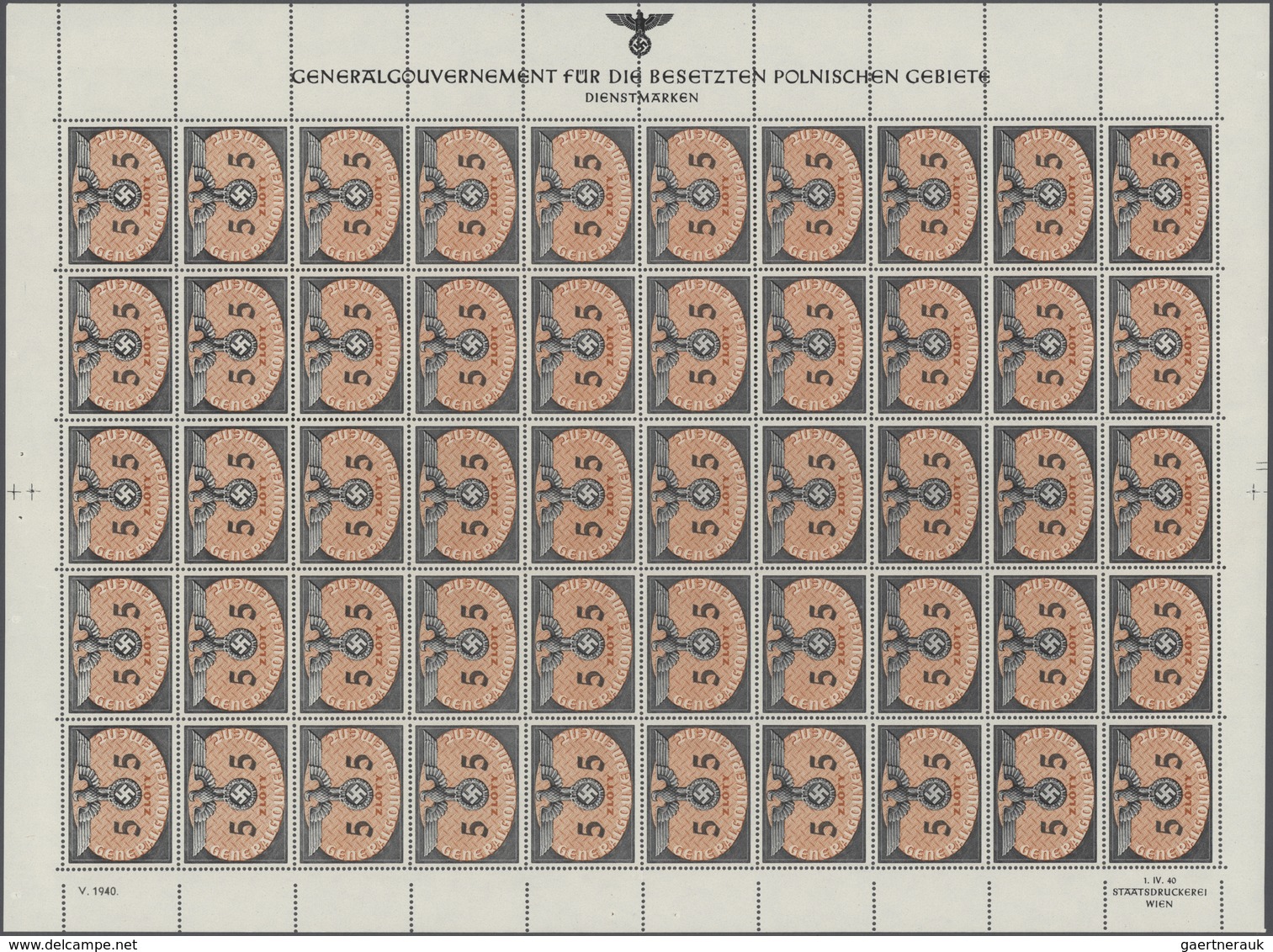 Dt. Besetzung II WK - Generalgouvernement - Dienstmarken: 1940. Posten 3 Zl Und 5 Zl, Je 1.000 Stück - Occupation 1938-45