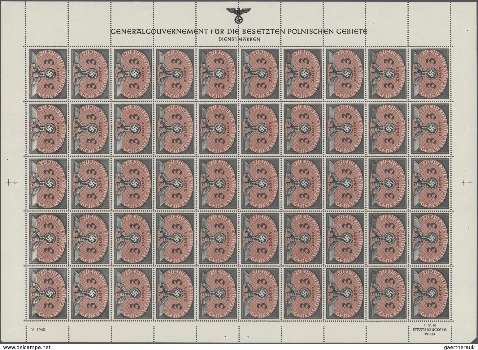 Dt. Besetzung II WK - Generalgouvernement - Dienstmarken: 1940. Posten 3 Zl Und 5 Zl, Je 1.000 Stück - Besetzungen 1938-45