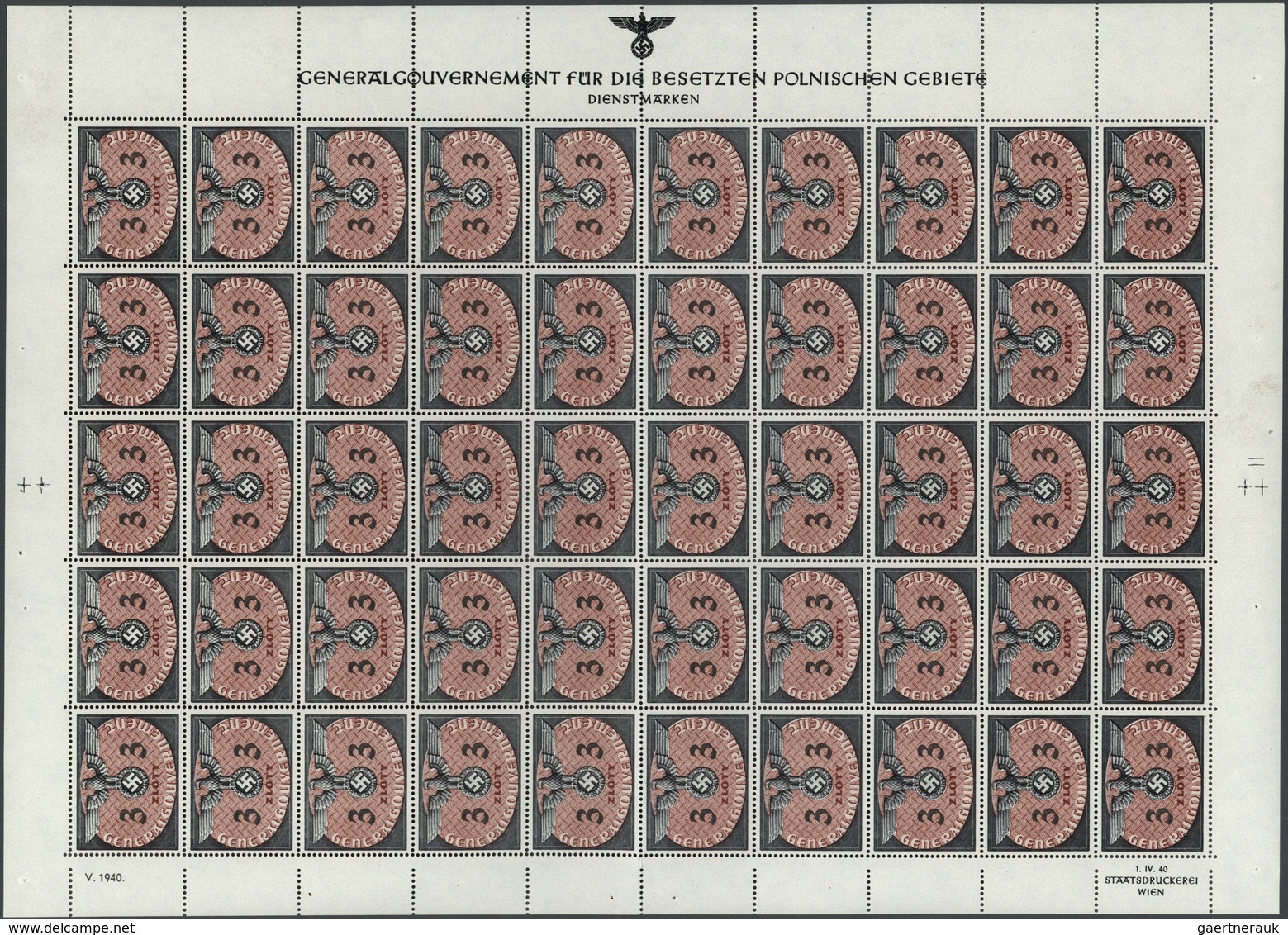 Dt. Besetzung II WK - Generalgouvernement - Dienstmarken: 1940. Posten 3 Zl Und 5 Zl, Je 100 Stück I - Occupation 1938-45