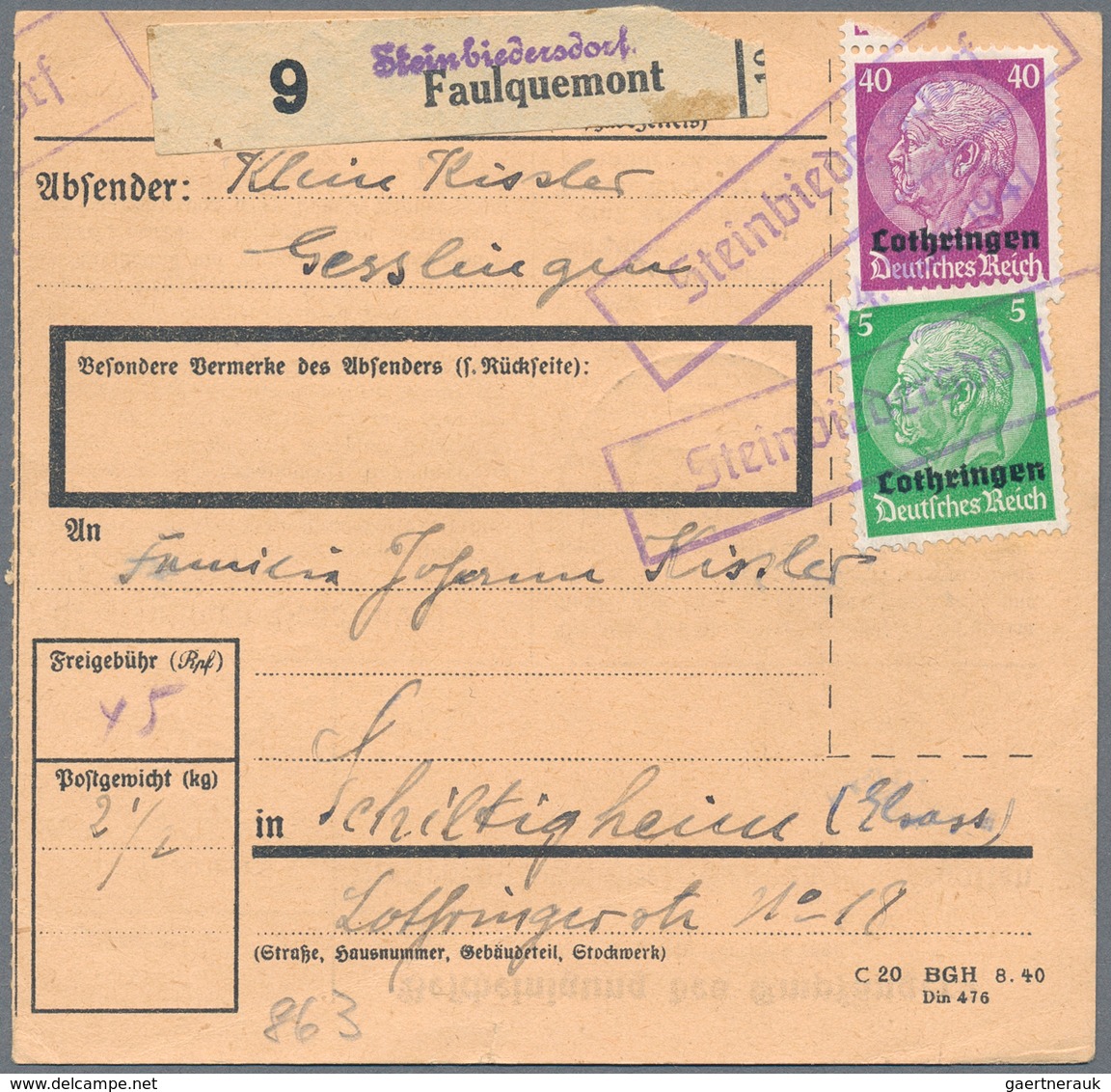 Dt. Besetzung II WK - Lothringen: 1940/1941, interessantes Lot von 125 Belegen der frühen Besetzungs