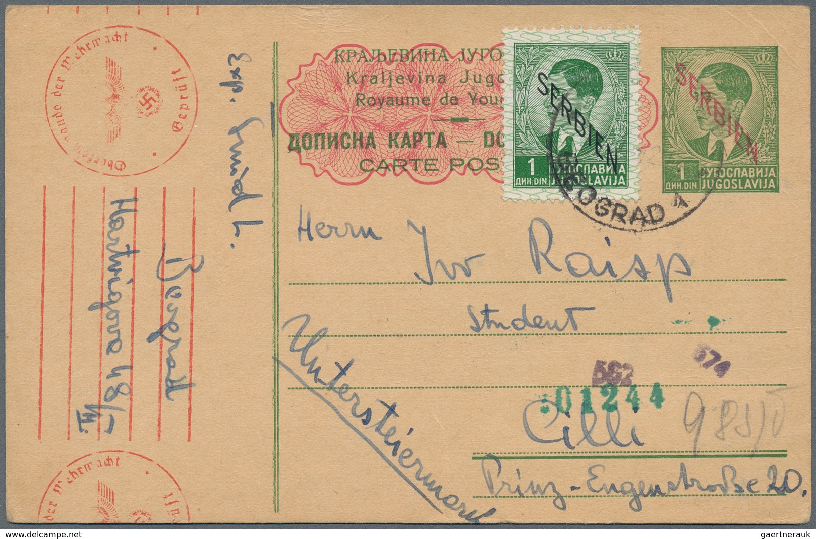 Dt. Besetzung II WK - Serbien - Ganzsachen: 1941/1943, Lot Of Five Commercially Used Stationery Card - Occupation 1938-45