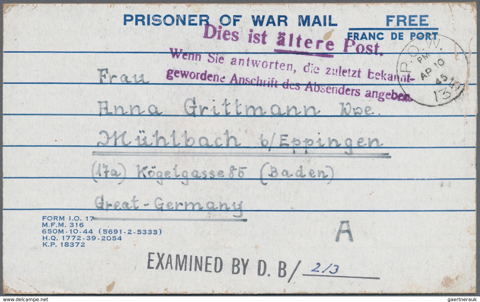 Kriegsgefangenen-Lagerpost: 1942/1947, umfassende Korrespondenz eines deutschen Kriegsgefangenen, de