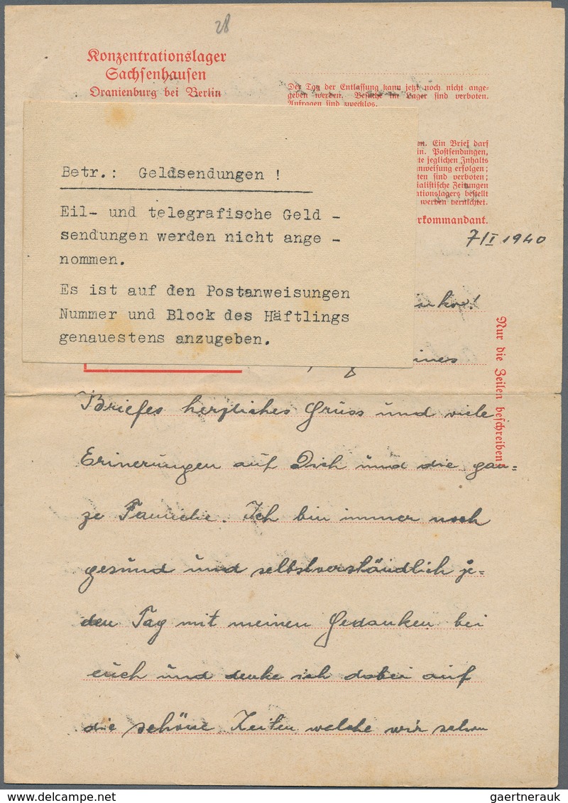 KZ-Post: 1934/1945, Sammlung Von Insgesamt Ca. 220 Belegen, Vordrucken Und Dokumenten, Dabei Belege - Briefe U. Dokumente