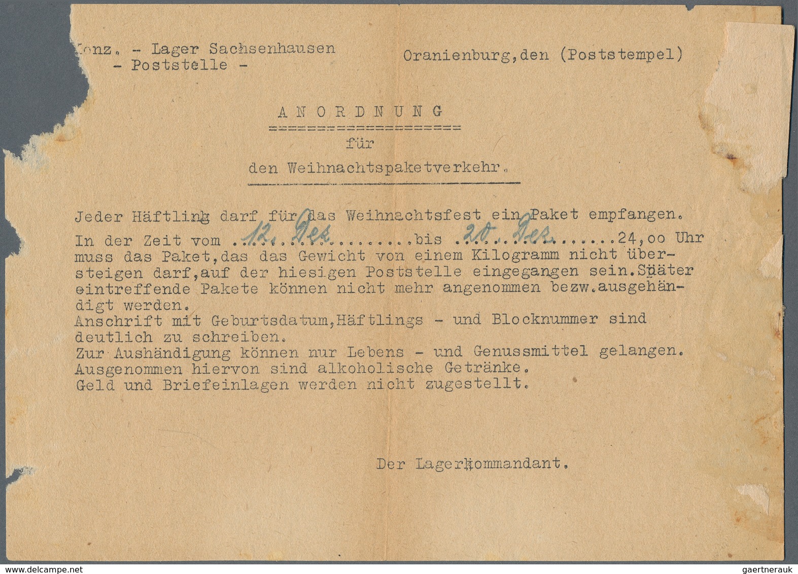 KZ-Post: 1934/1945, Sammlung von insgesamt ca. 220 Belegen, Vordrucken und Dokumenten, dabei Belege