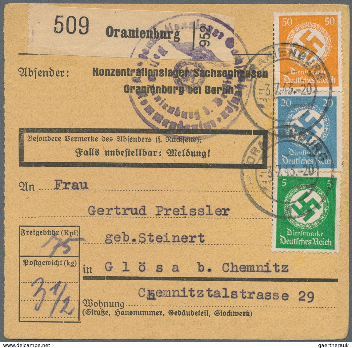 KZ-Post: 1934/1945, Sammlung von insgesamt ca. 220 Belegen, Vordrucken und Dokumenten, dabei Belege