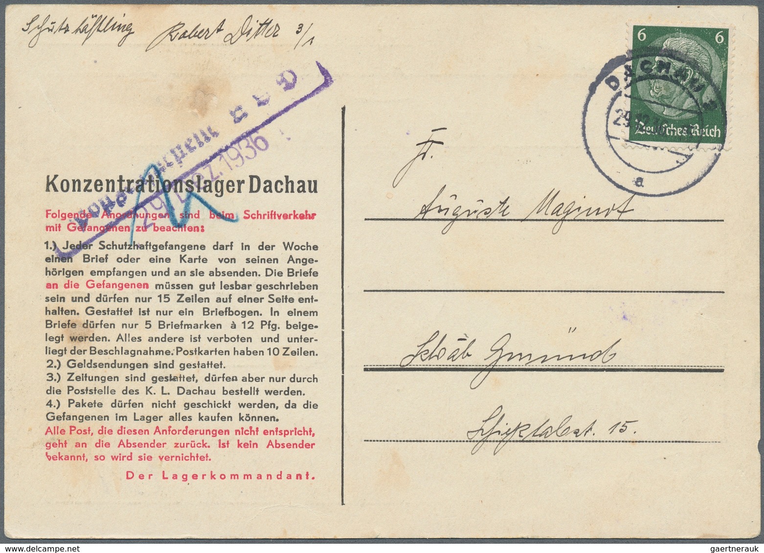 KZ-Post: 1934/1945, Sammlung von insgesamt ca. 220 Belegen, Vordrucken und Dokumenten, dabei Belege