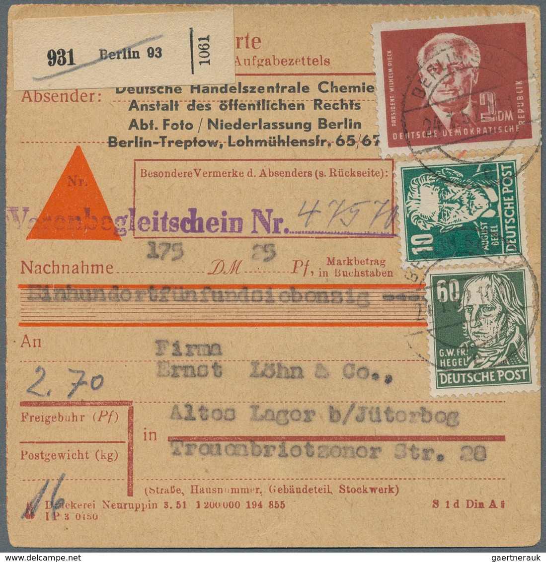 Deutschland Nach 1945: 1945-1990, Rund 900 Paketkarten, Zonen, Saar, Bund, Berlin Und DDR, Dabei Vie - Collections