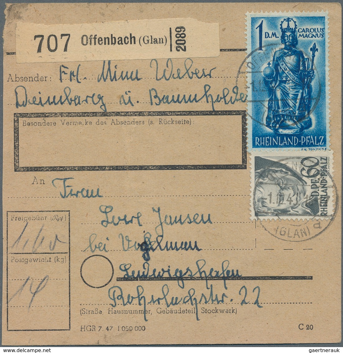 Deutschland nach 1945: 1945-1990, rund 900 Paketkarten, Zonen, Saar, Bund, Berlin und DDR, dabei vie