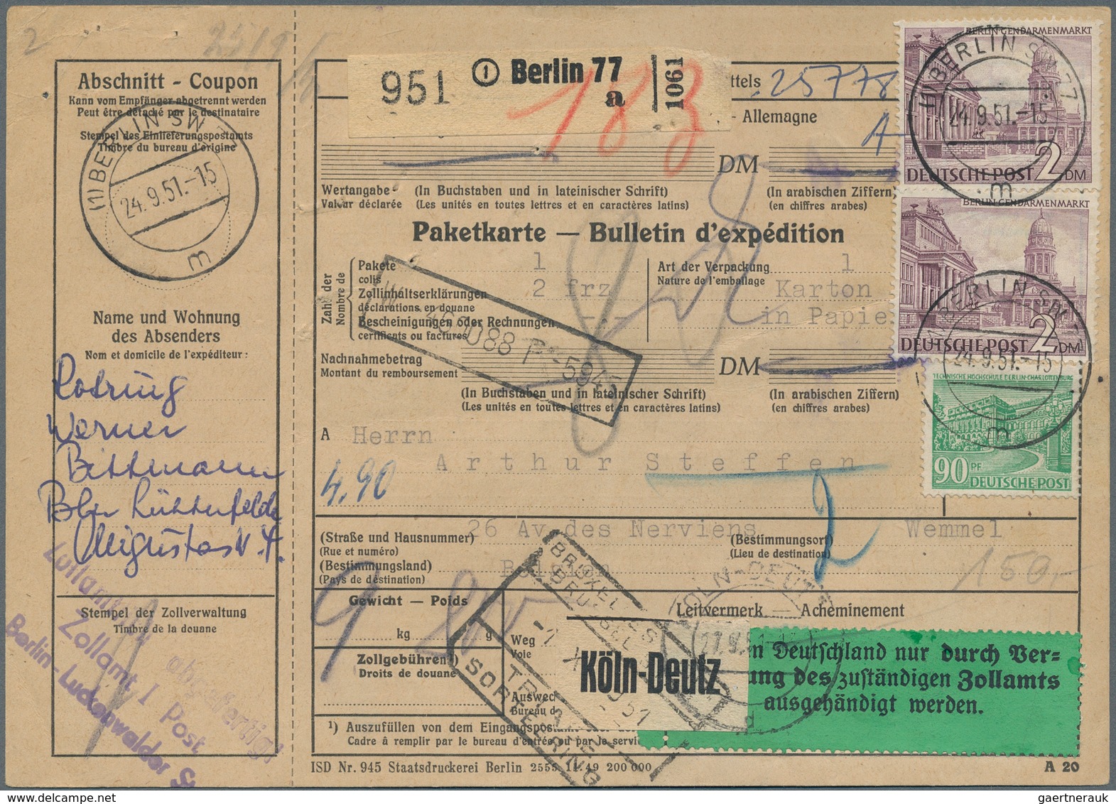 Deutschland nach 1945: 1945-1990, rund 900 Paketkarten, Zonen, Saar, Bund, Berlin und DDR, dabei vie