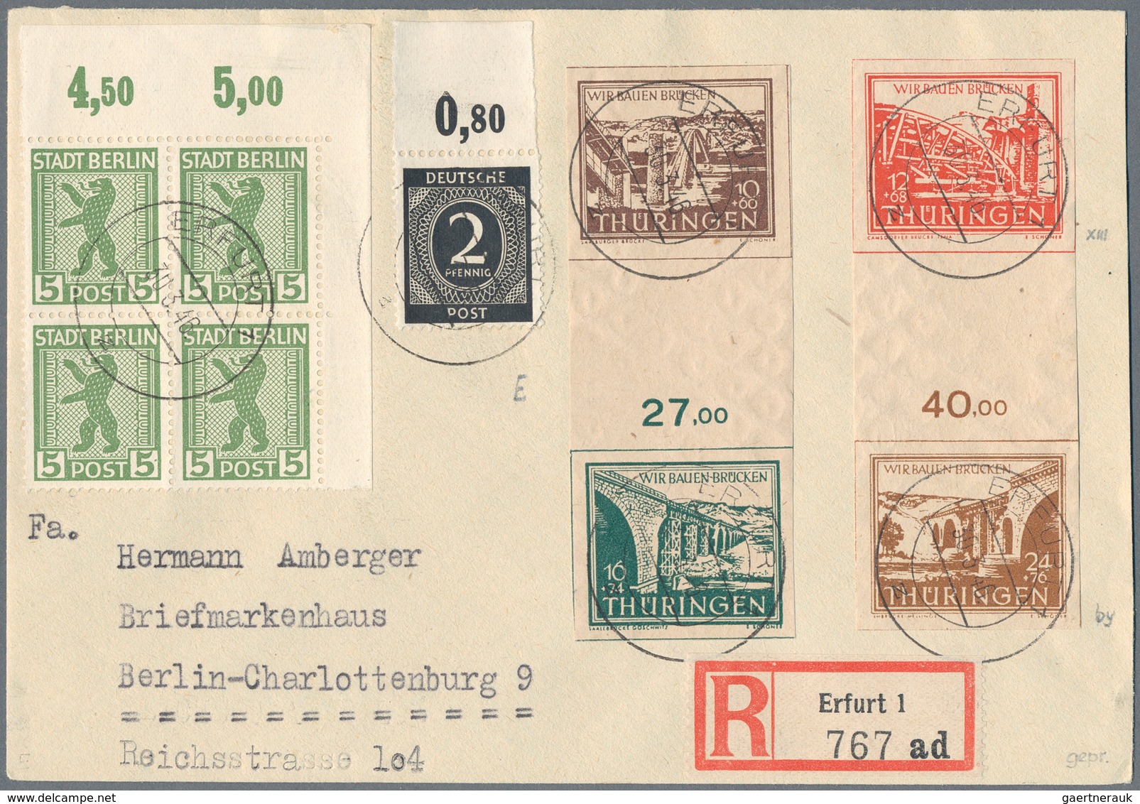 Deutschland nach 1945: 1946/1957 (ca.), abwechslungsreicher Posten mit rund 200 Belegen, dabei u.a.