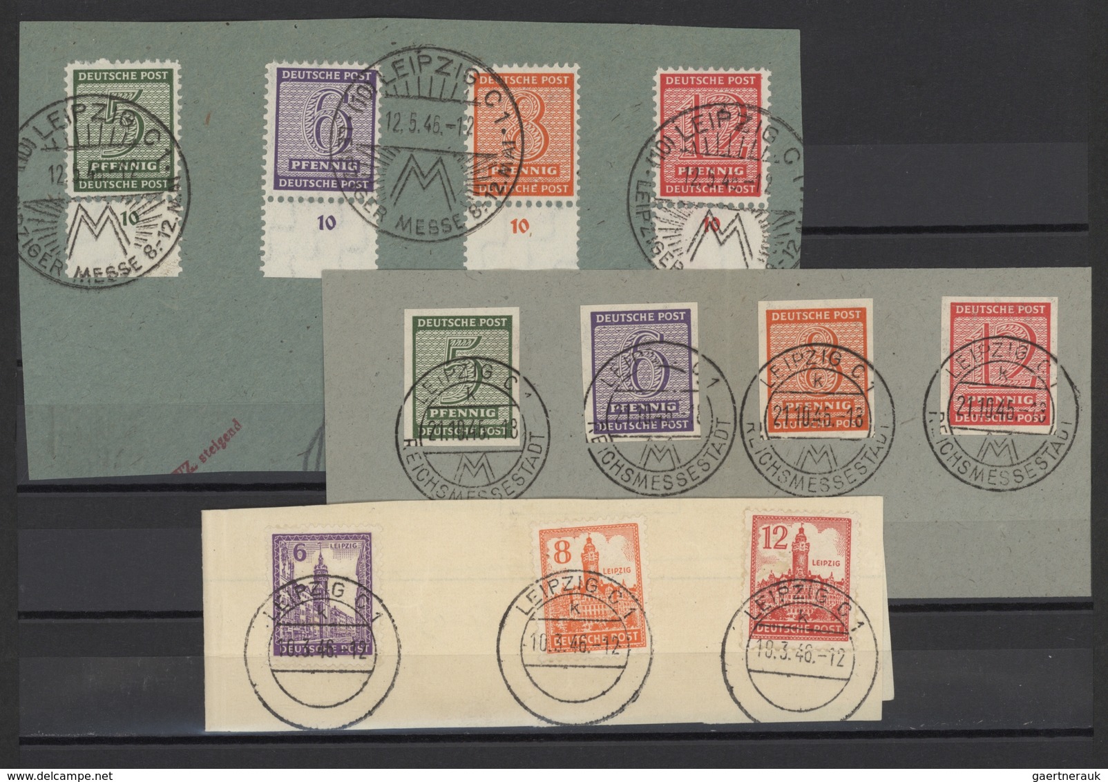 Sowjetische Zone: 1945/1946, meist gestempelte Zusammenstellung, dabei großformatiges Briefstück mit