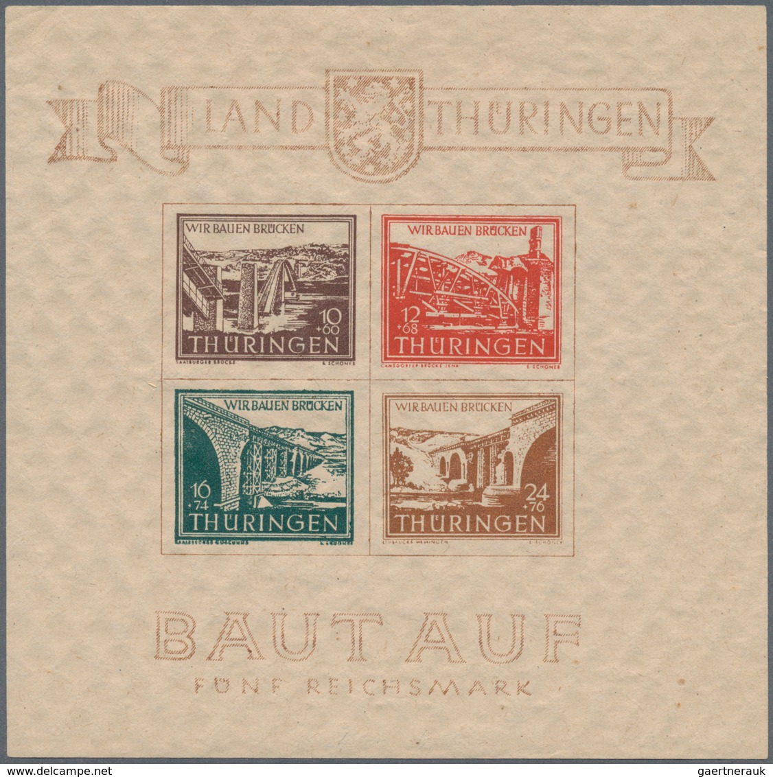 Sowjetische Zone - Thüringen: 1945/1946, Lot Von Vier Blocks: Bl. 1, Bl. 2 (2), Bl. 4, Je Postfrisch - Other & Unclassified