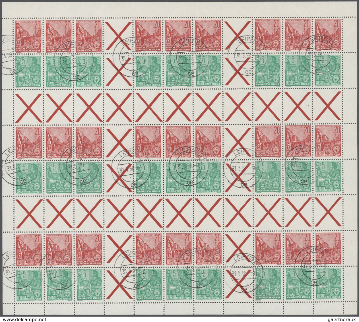 DDR: 1955/1990, Partie Von Sechs Originalbögen, Dabei Fünfjahrplan-Markenheftchenbogen 1 Und 2 Je Mi - Collections