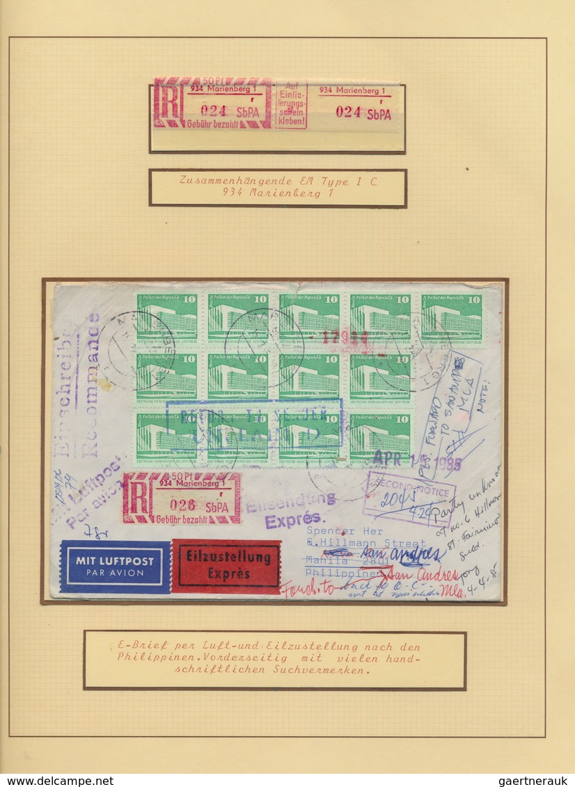 DDR - Einschreibemarken: 1966/1990, umfassende Spezialsammlung von über 200 Belegen sowie oftmals no