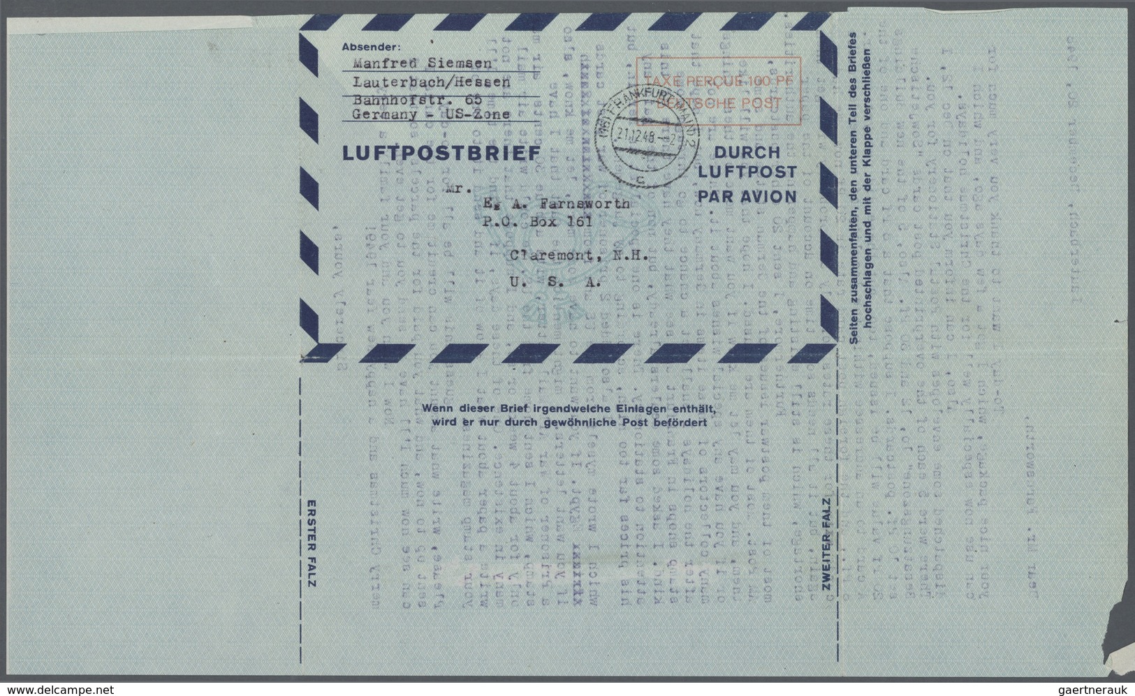 Bundesrepublik und Berlin: Ab 1948. Spezialsammlung LUFTPOST-FALTBRIEFE Berlin/Bizone/Bund. Extrem d