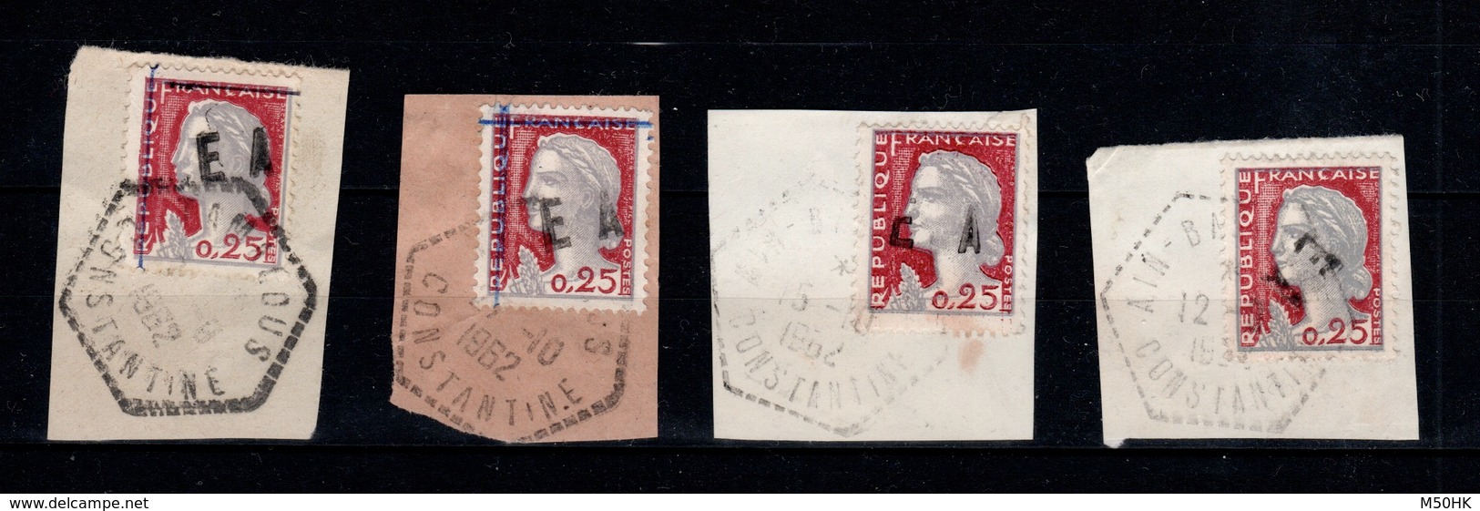 Algerie - Collection (14 scans) de 69 timbres surchargés EA Etat Algerien oblitérés sur fragments