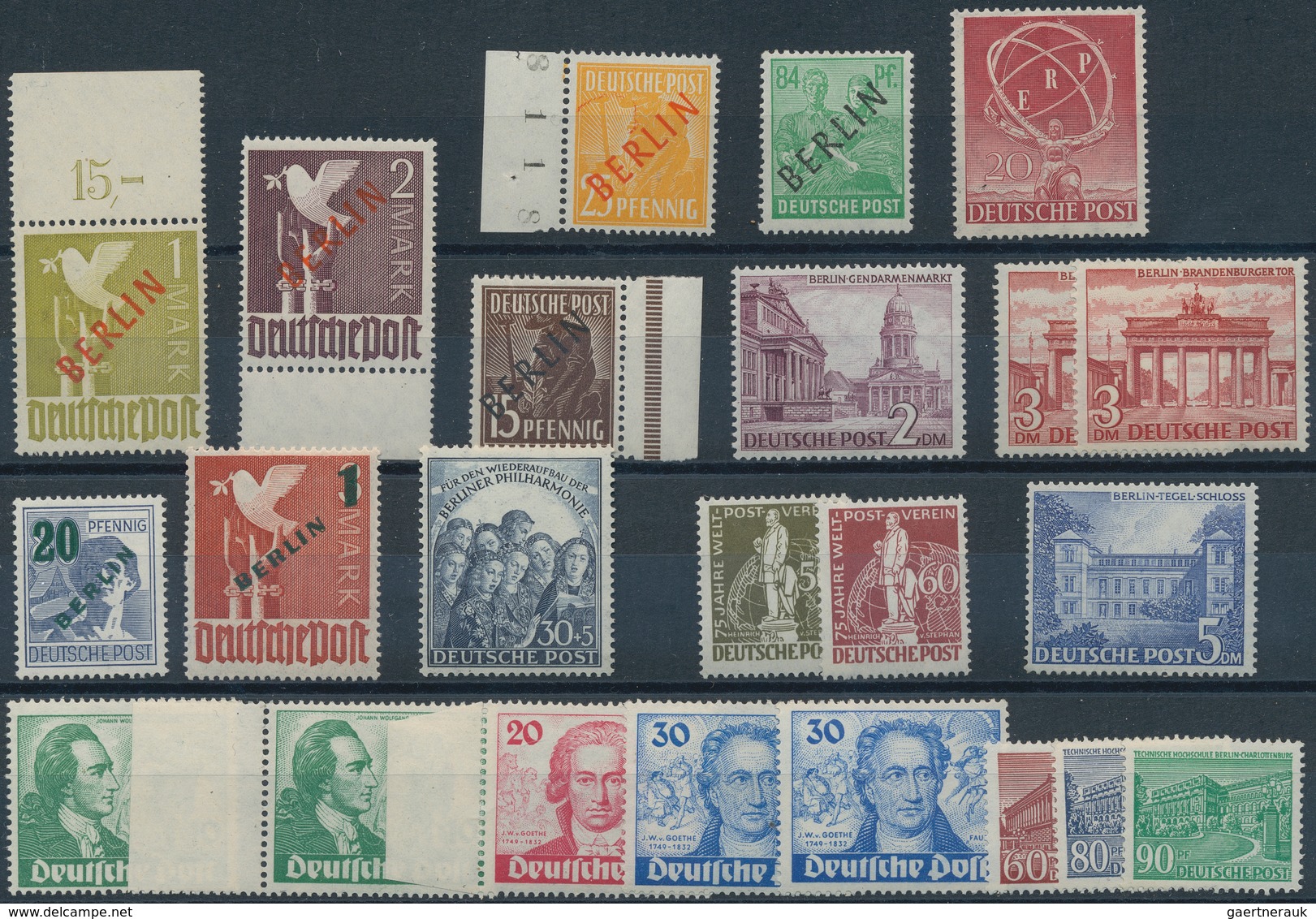 Berlin: 1948/1950, Postfrische Partie Von Mittleren Und Besseren Marken, Dabei 1 DM Und 2 DM Rotaufd - Unused Stamps