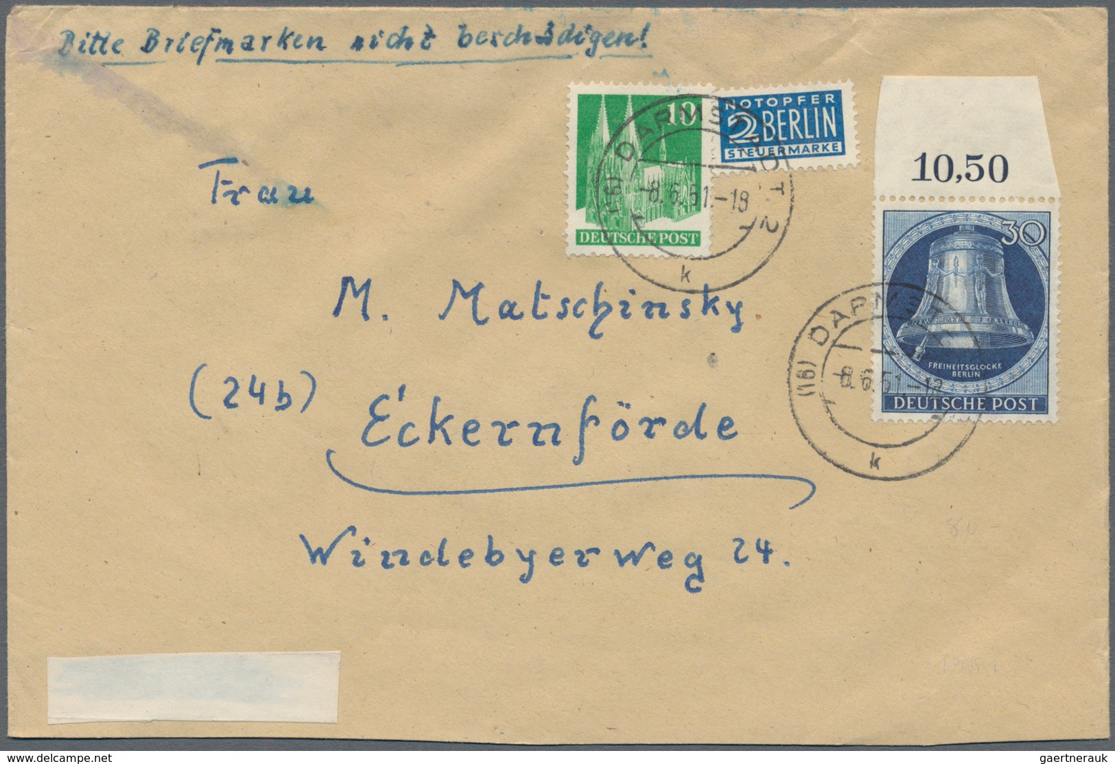 Berlin: 1950/1956, Partie Von Ca. 65 Briefen Und Karten, Dabei ERP, Glocken, Reklame-Zusammendrucke - Unused Stamps