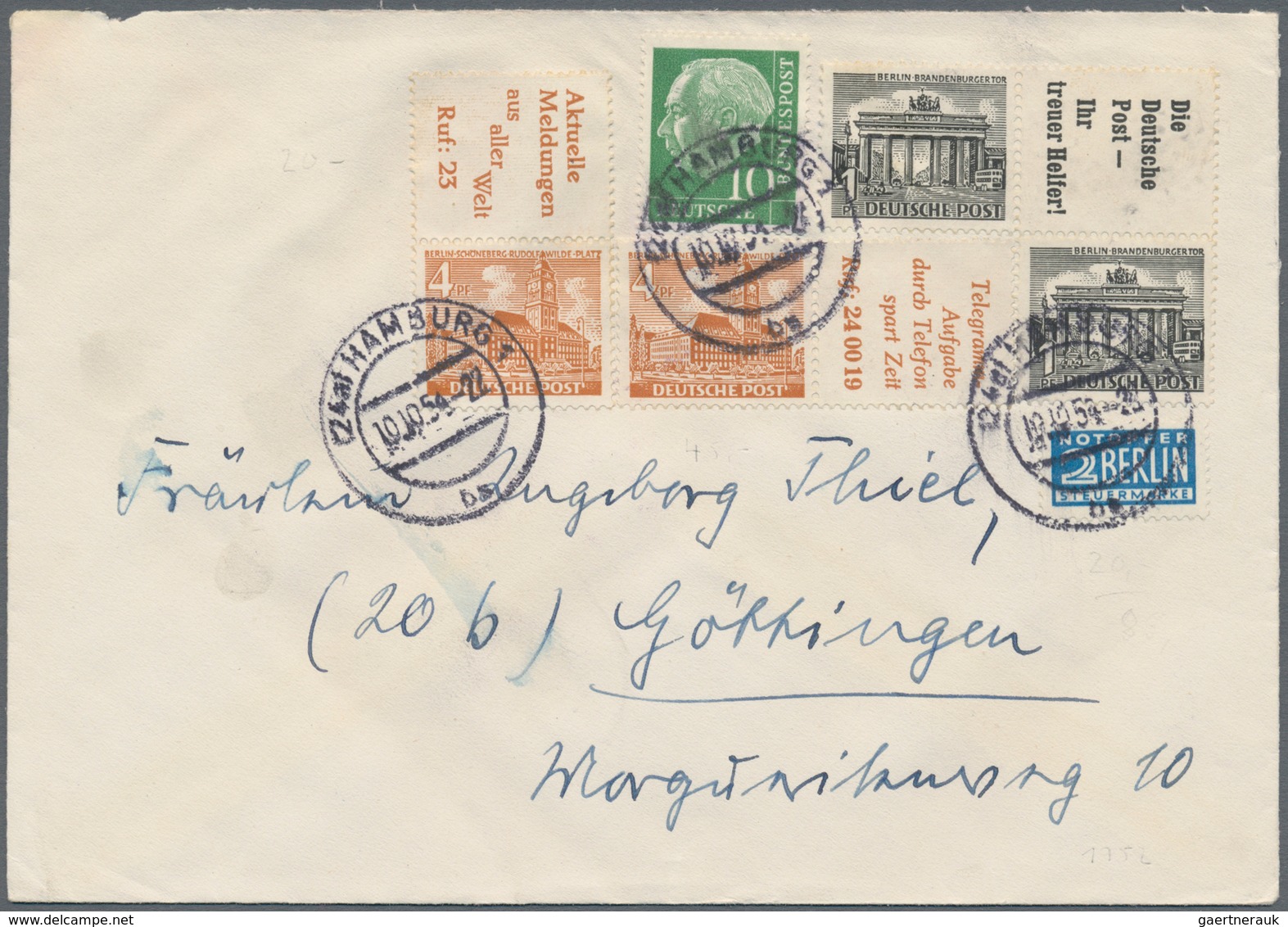 Berlin: 1950/1956, Partie Von Ca. 65 Briefen Und Karten, Dabei ERP, Glocken, Reklame-Zusammendrucke - Unused Stamps