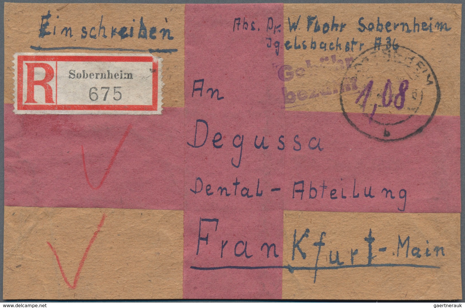 Französische Zone: 1945/1948 (ca.), Partie von ca. 240 Gebühr bezahlt-Belegen incl. einiger Aufbrauc