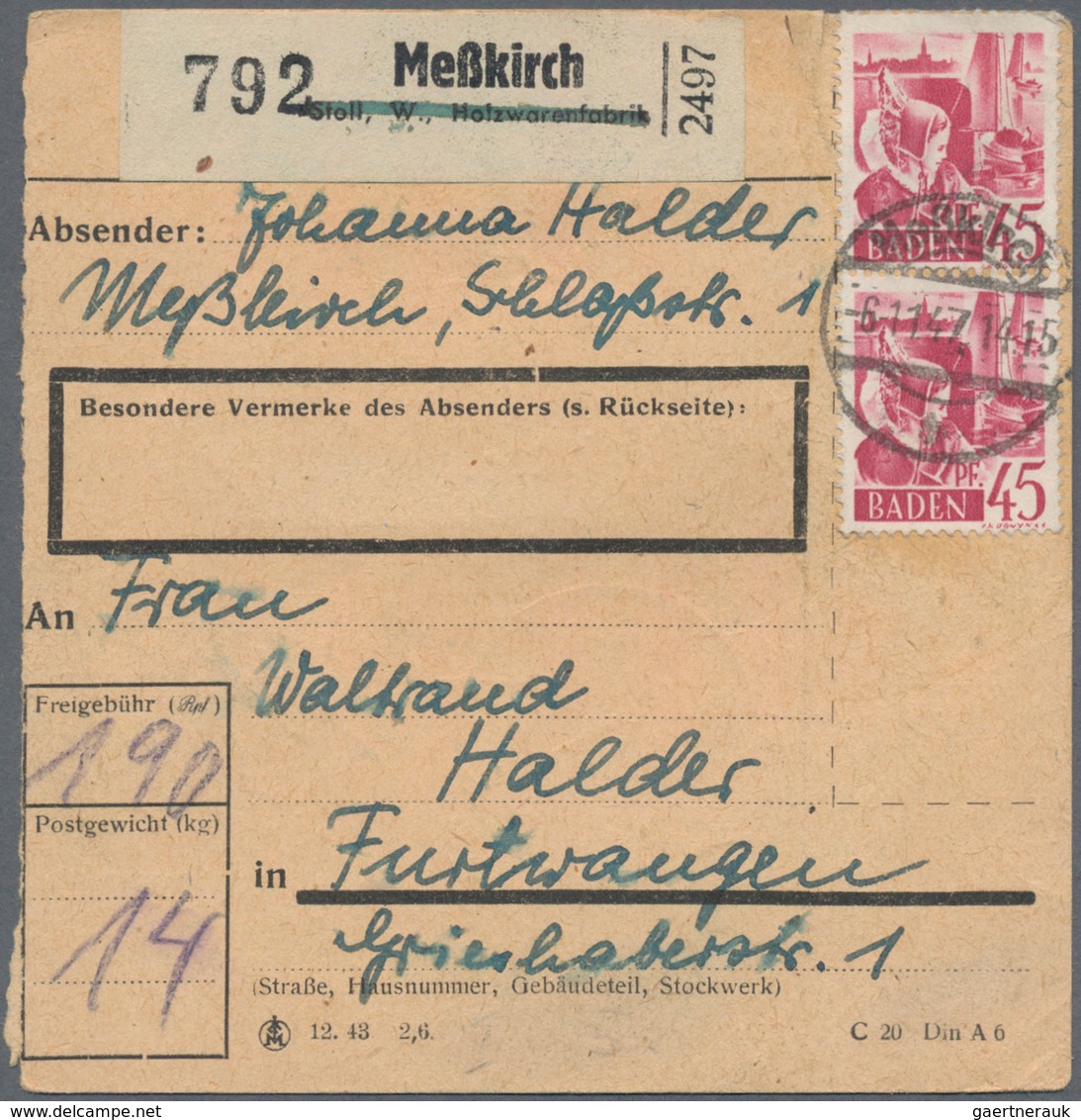 Französische Zone: 1945/1949, Rd. 150 Briefe Und Karten Der Verschiedenen Länder, Mit Einschreiben, - Sonstige & Ohne Zuordnung