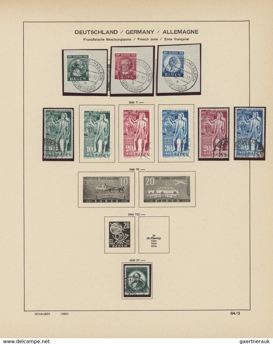 Französische Zone: 1945/1949, Sauber Gestempelte Sammlung Auf Altem Schaubek-Vordruck Ab Allg. Ausga - Other & Unclassified