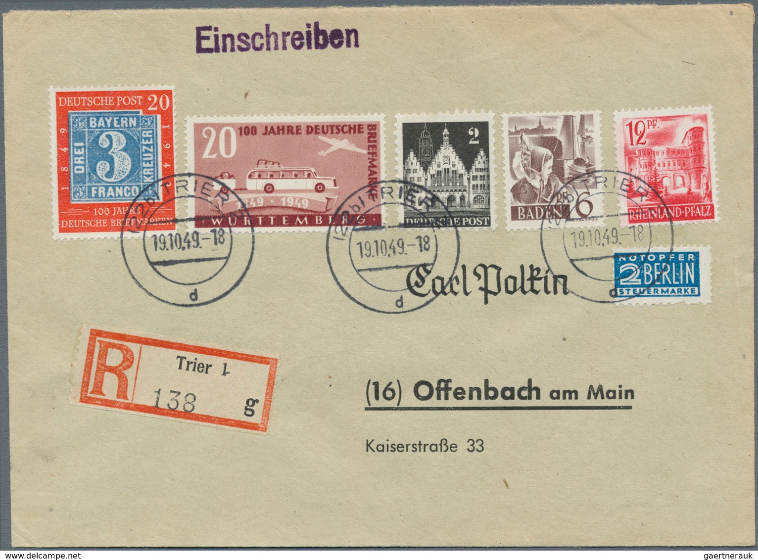 Französische Zone: 1947/1949, Partie Von 44 (meist Philatelistischen) Briefen, Dabei Einschreiben, E - Sonstige & Ohne Zuordnung