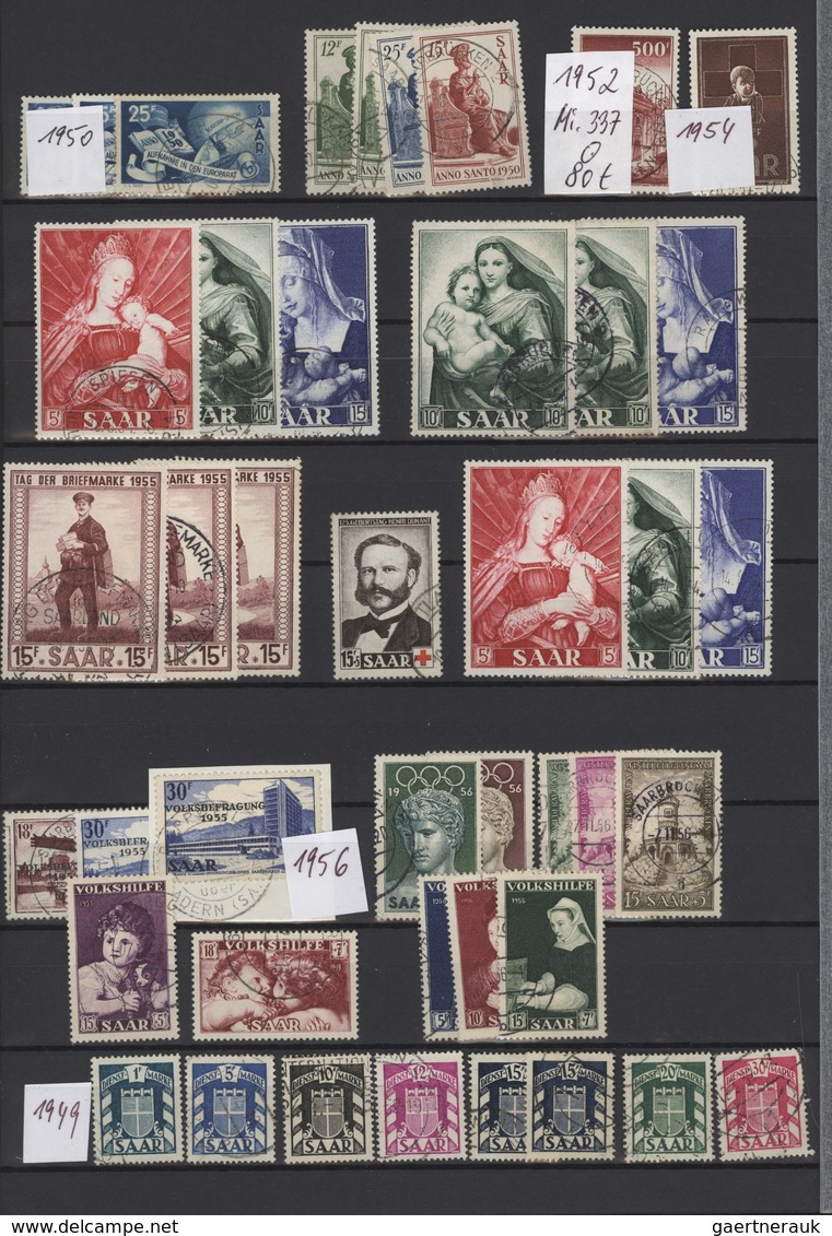 Saarland (1947/56): 1921/1957, Meist Gestempelte Sammlungspartie Auf Stecktafeln (ab Etwas Altsaar), - Used Stamps