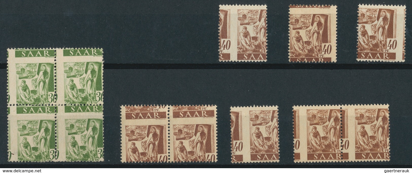 Saarland (1947/56): 1947, "Saar I", Zusammenstellung Verzähnungen Auf Insgesamt 5 Stecktafeln, Dabei - Used Stamps