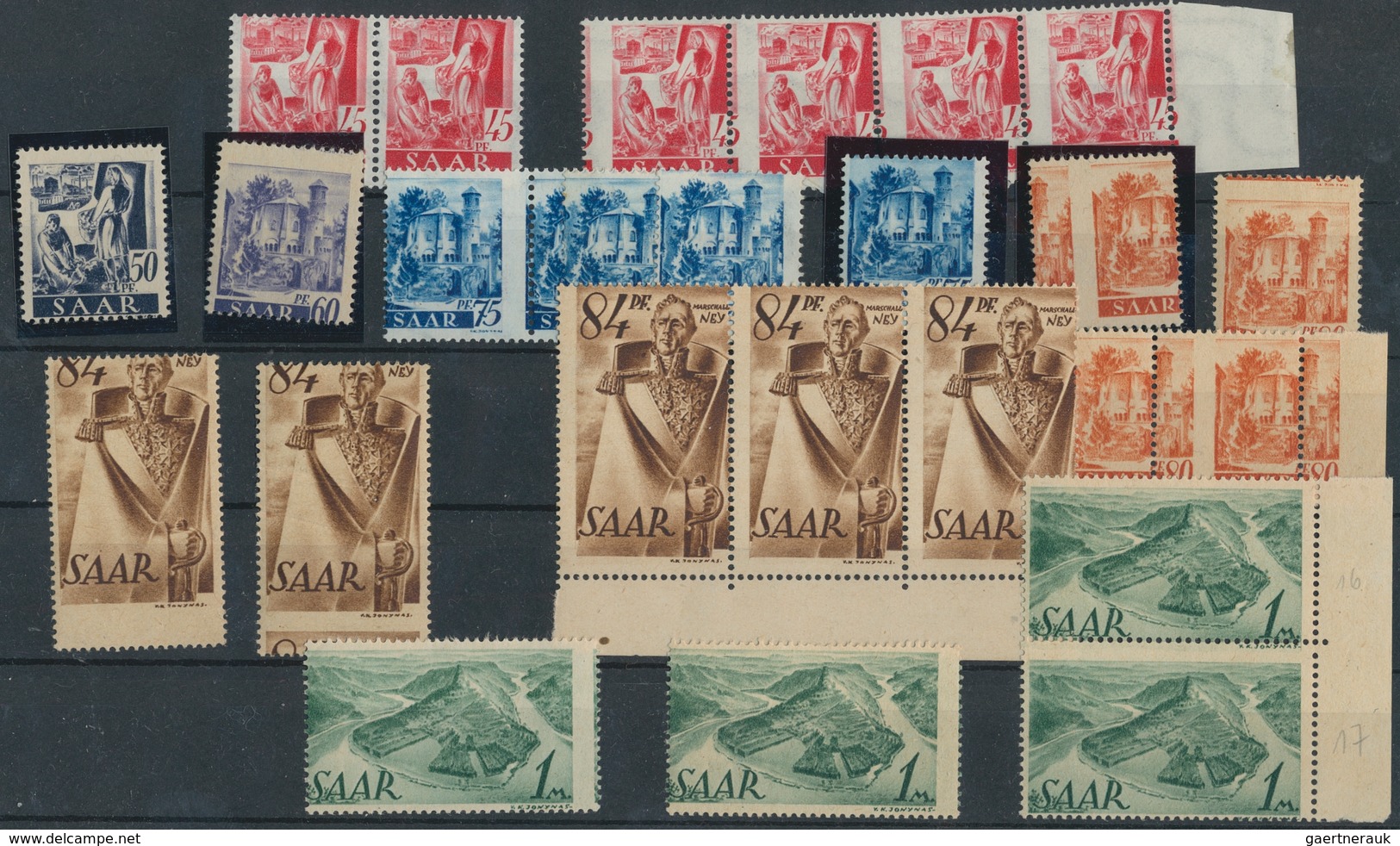 Saarland (1947/56): 1947, "Saar I", Zusammenstellung Verzähnungen Auf Insgesamt 5 Stecktafeln, Dabei - Used Stamps