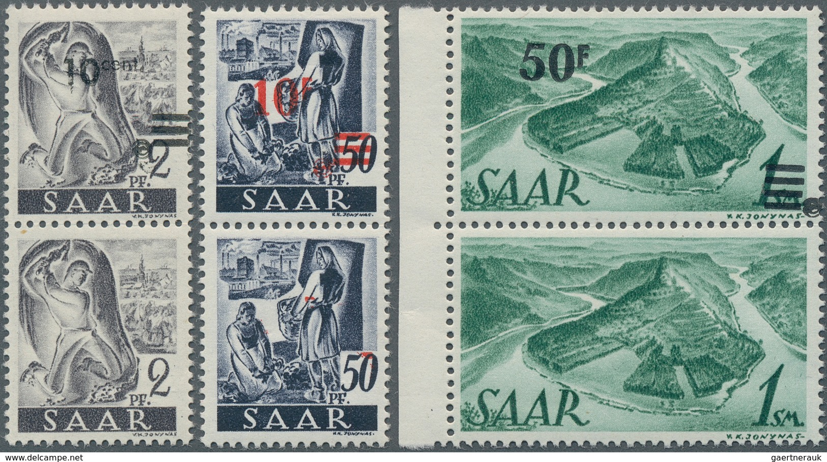 Saarland (1947/56): 1947, Freimarken-Aufdrucke, Partie Von Fünf Paaren Je Mit Abart "mit/ohne Aufdru - Used Stamps