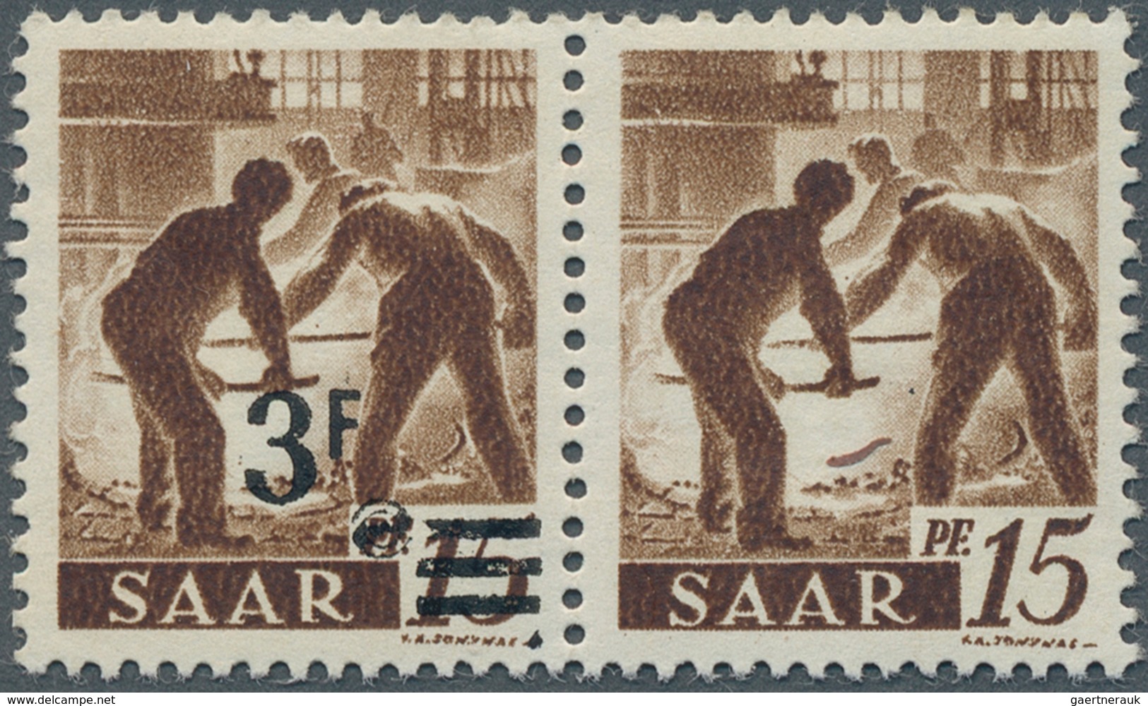 Saarland (1947/56): 1947, Freimarken-Aufdrucke, Partie Von Fünf Paaren Je Mit Abart "mit/ohne Aufdru - Used Stamps