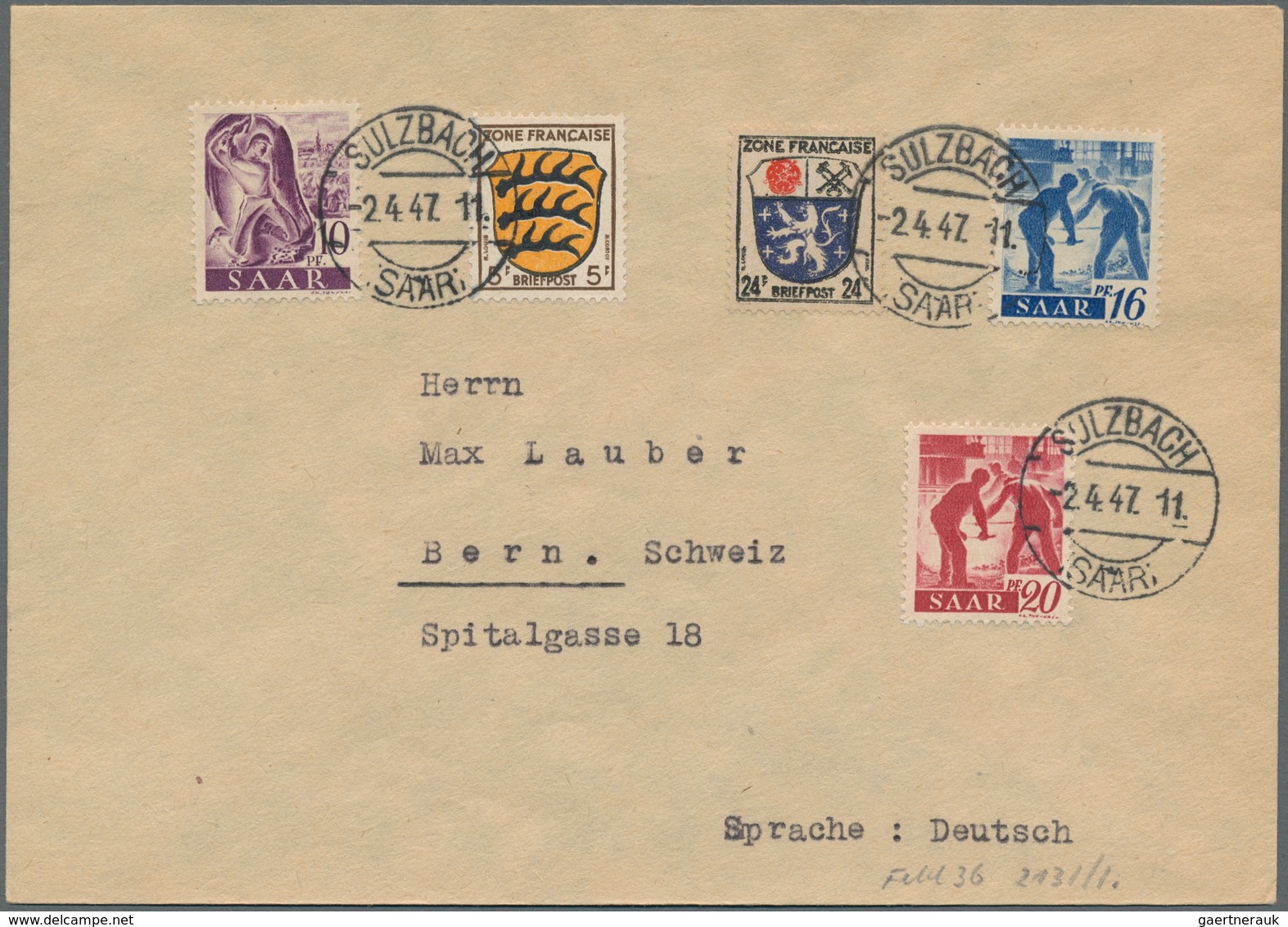 Saarland (1947/56): 1947, elf saubere Bedarfsbelege mit Länder-MiF FRZ Allg. Ausgabe/"Saar I" und al