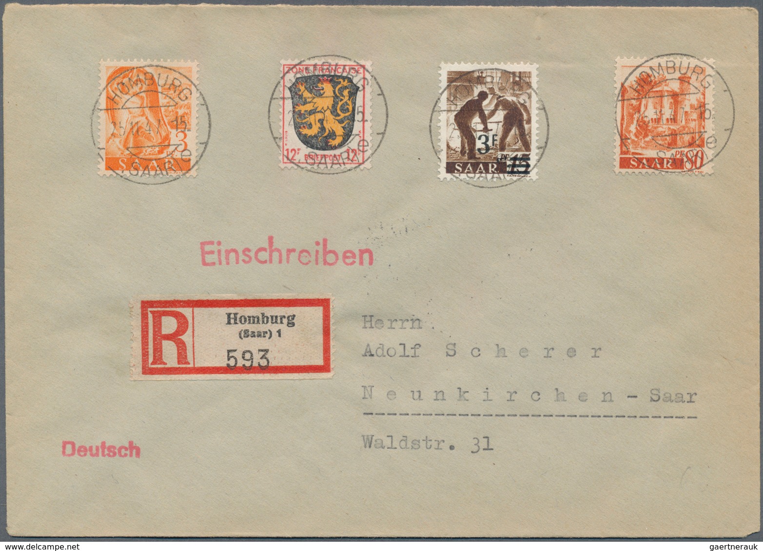 Saarland (1947/56): 1947, Sechs Frühe R-Briefe Zum Teil In Mischfrankatur Mit Französischer Zone Und - Gebraucht