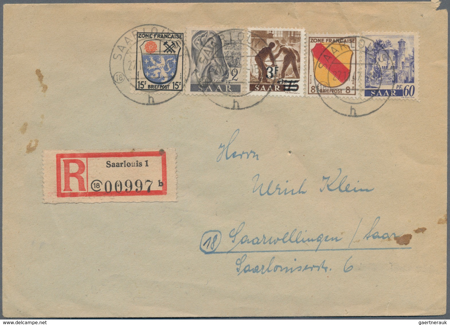 Saarland (1947/56): 1947, Sechs Frühe R-Briefe Zum Teil In Mischfrankatur Mit Französischer Zone Und - Used Stamps