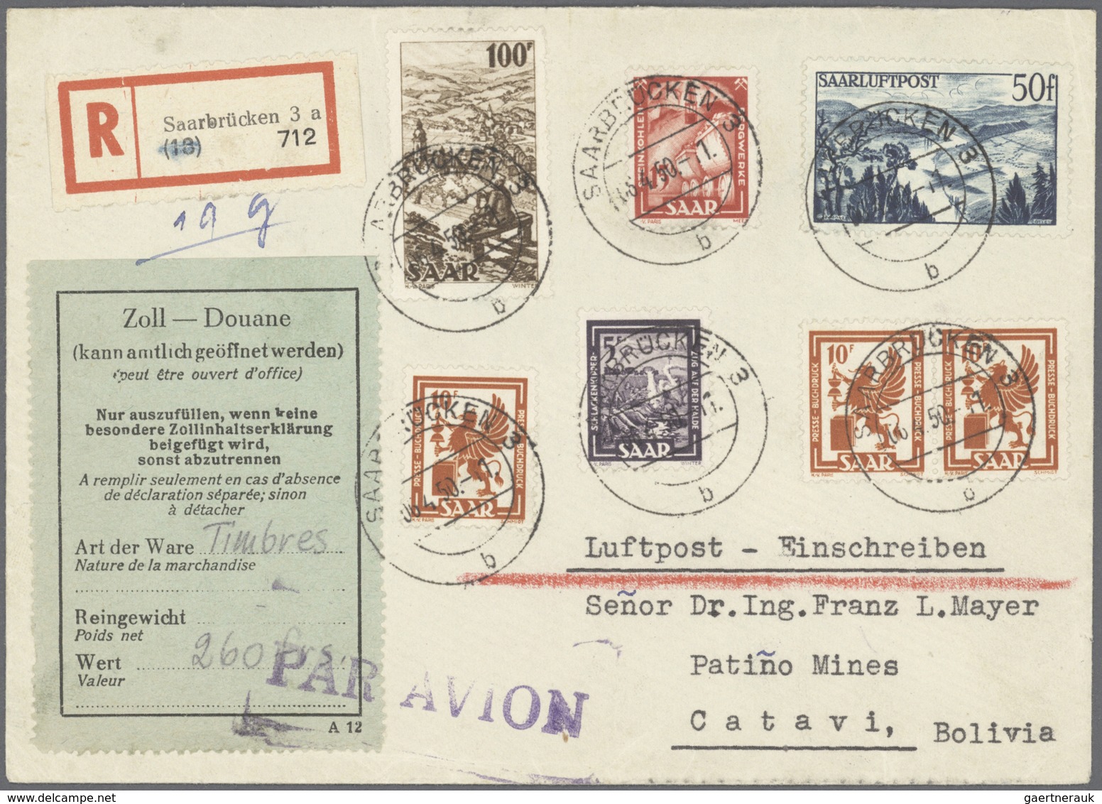 Saarland (1947/56): 1947/1959, Umfangreiche Sammlung Mit Ca. 560 Briefen Und Karten, Dabei Bessere E - Gebraucht