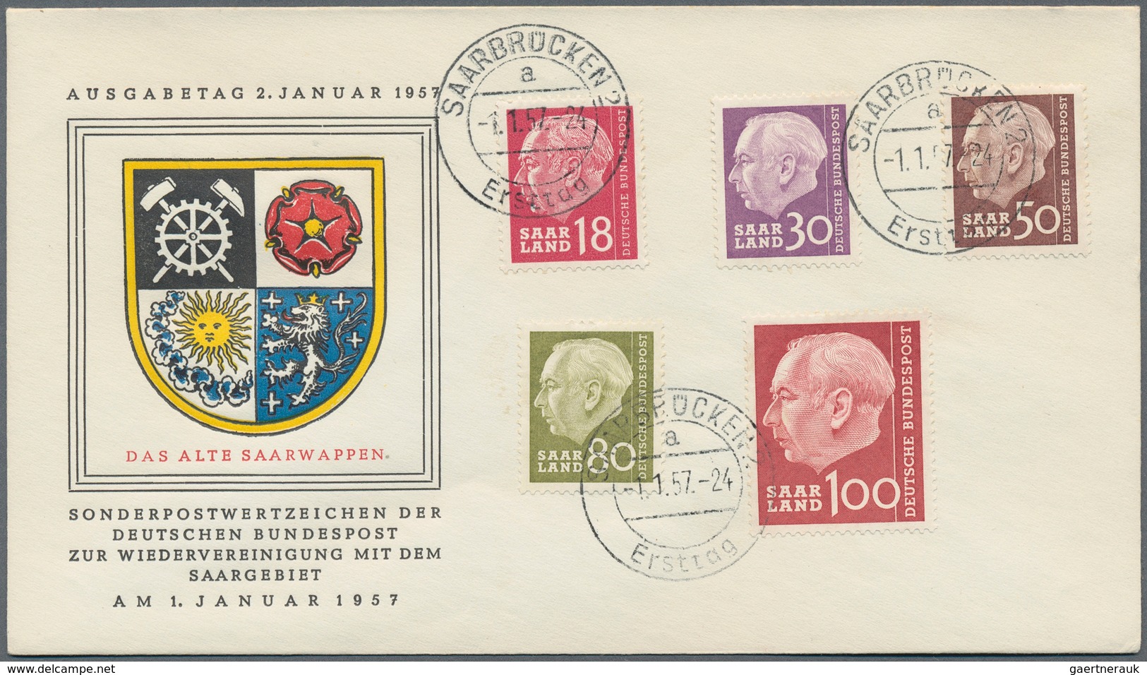 Saarland (1957/59) - OPD Saarbrücken: 1957, Heuss I, Vier Komplette Serien Je Auf Vier Schmuck-FDCs - Sonstige & Ohne Zuordnung