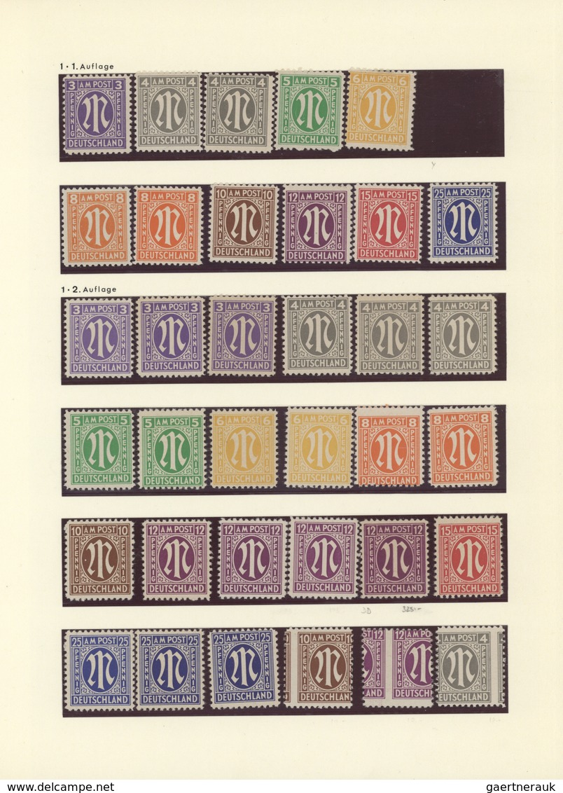 Bizone: 1945/1946, AM-POST, Spezialsammlung Von über 250 Marken Aller 3 Drucke, Dabei Farben, Zähnun - Sonstige & Ohne Zuordnung