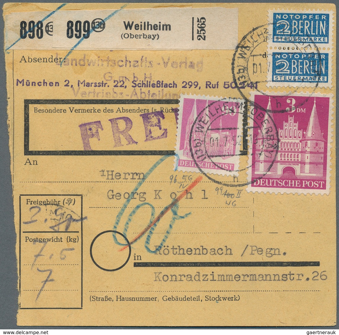 Bizone: 1948-1954, Paketkarten, Spezialpartie Mit über 750 Exemplaren Bauten / Posthorn, Nach Tarife - Sonstige & Ohne Zuordnung