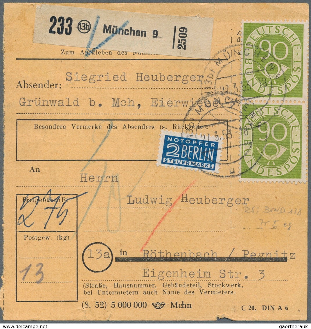 Bizone: 1948-1954, Paketkarten, Spezialpartie Mit über 750 Exemplaren Bauten / Posthorn, Nach Tarife - Sonstige & Ohne Zuordnung