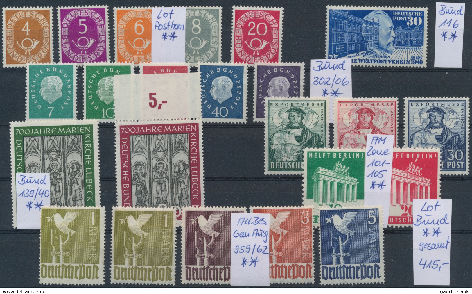 Bundesrepublik Deutschland: 1949/1959, Meist Postfrische Partie Von Mittleren Und Besseren Werten Wi - Sammlungen