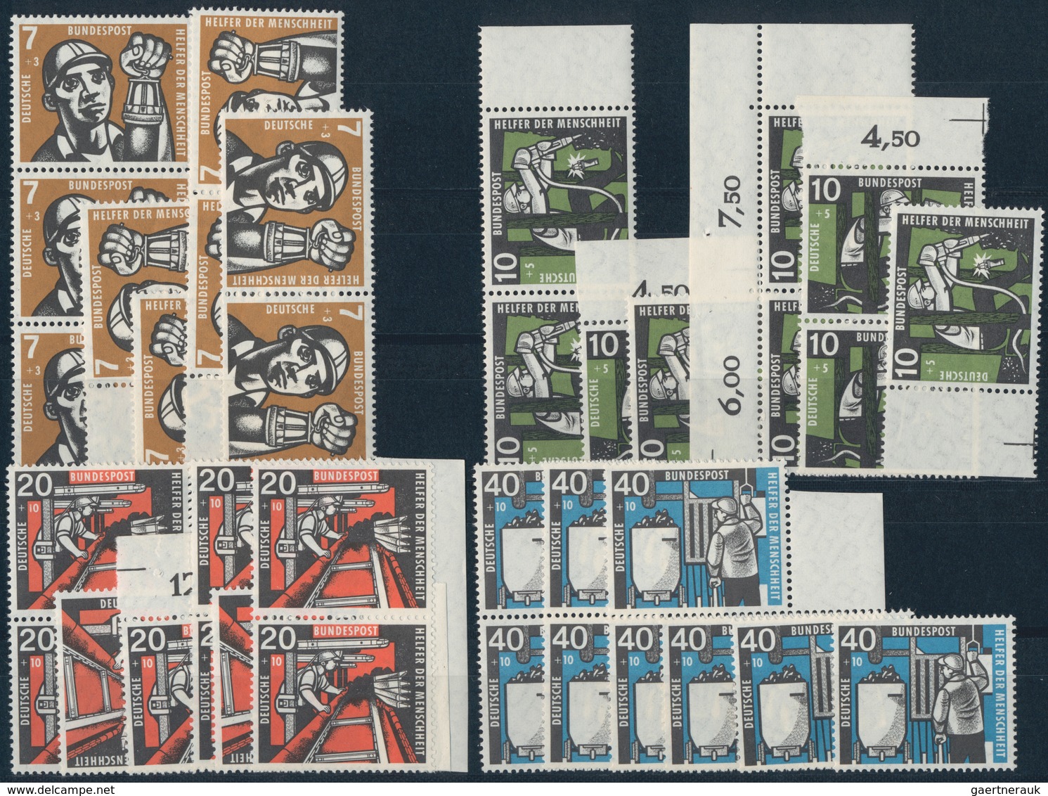 Bundesrepublik Deutschland: 1957, Wohlfahrt Helfer Der Menschheit 7-40 Pfg., Engrospartie Von 116 Po - Sammlungen