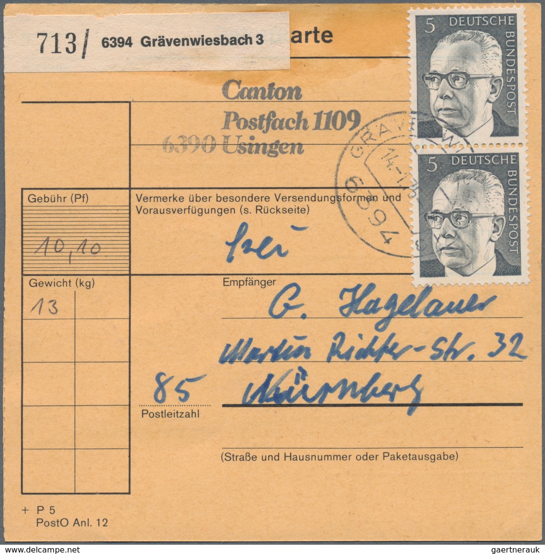 Bundesrepublik Deutschland: 1976/1978, Bestand Von Ca. 760 Frankierten Paketkarten-Stammteilen Mit F - Sammlungen